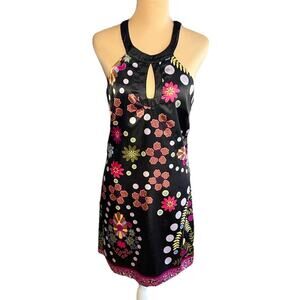 Vintage Mieko Melucci Floral Satin Mini Dress Whimsigoth Indie Y2K Retro Size L
